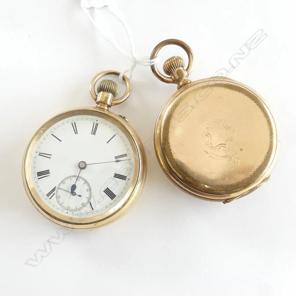 2 EARLY 20thC GOLD PLATE POCKET WATCHES gent's open face  Image 1++