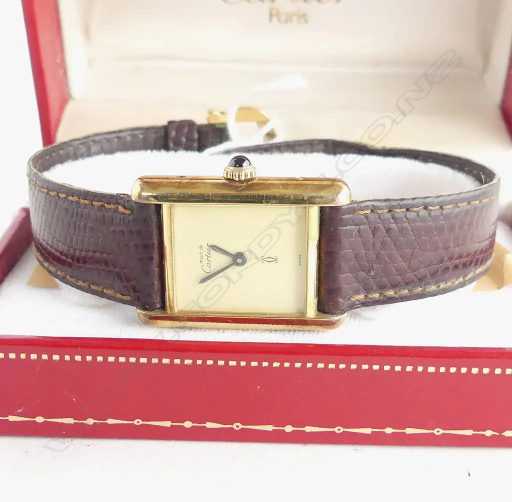 MUST DE CARTIER SILVER GILT LADIES WRIST WATCH, w. BOX (3 145606) Image 1++