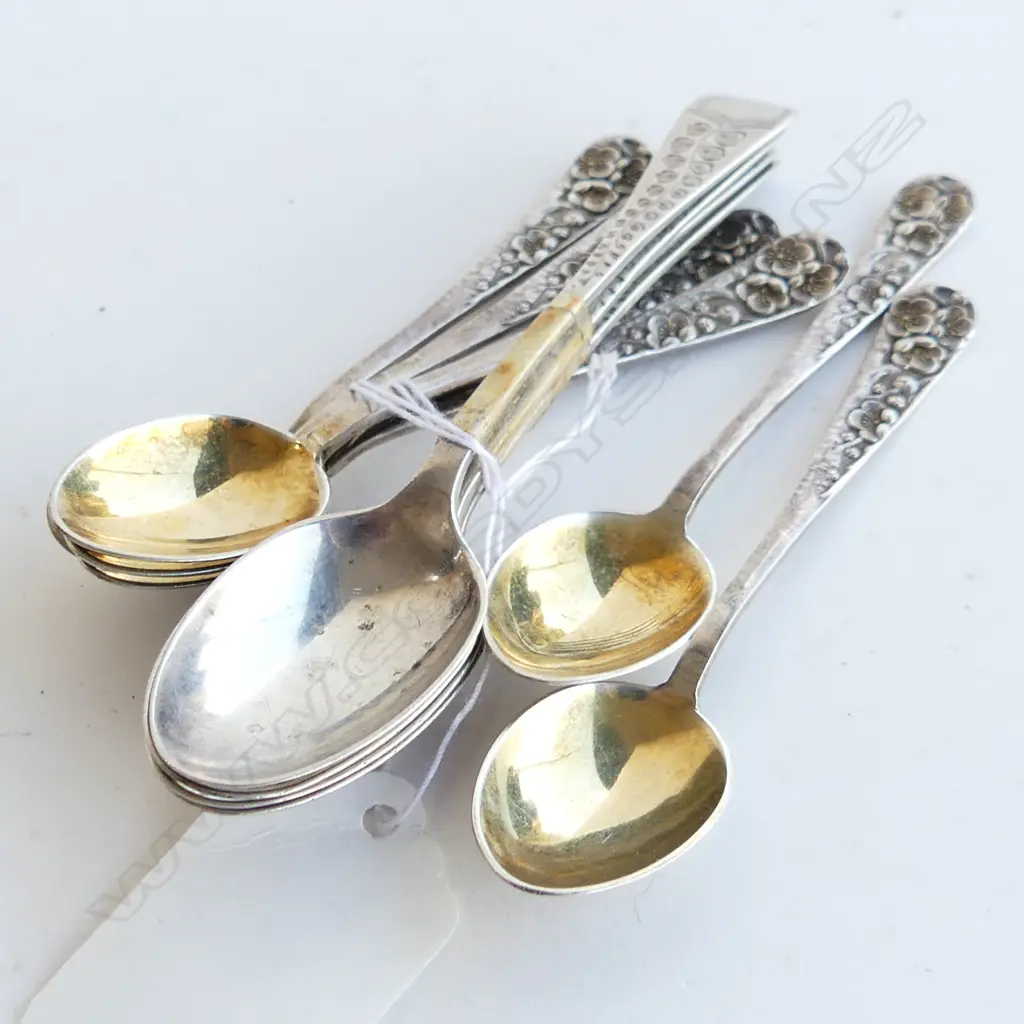 2 SETS SILVER COFFEE SPOONS 6x '950' + 4x 1903. 97gms Image 1++