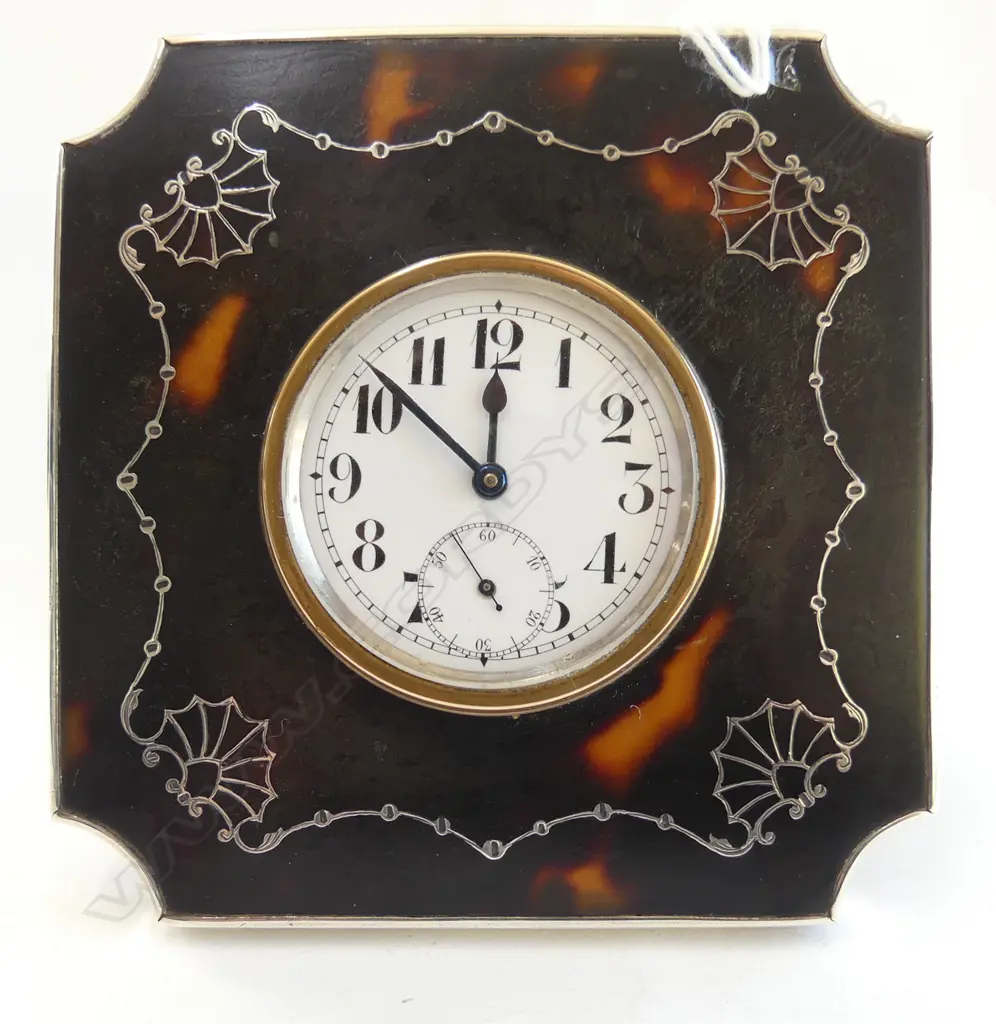 SILVER & TORTOISHELL FRAMED DESK CLOCK Birmingham 1922 not running 90 x 90mm Image 1++