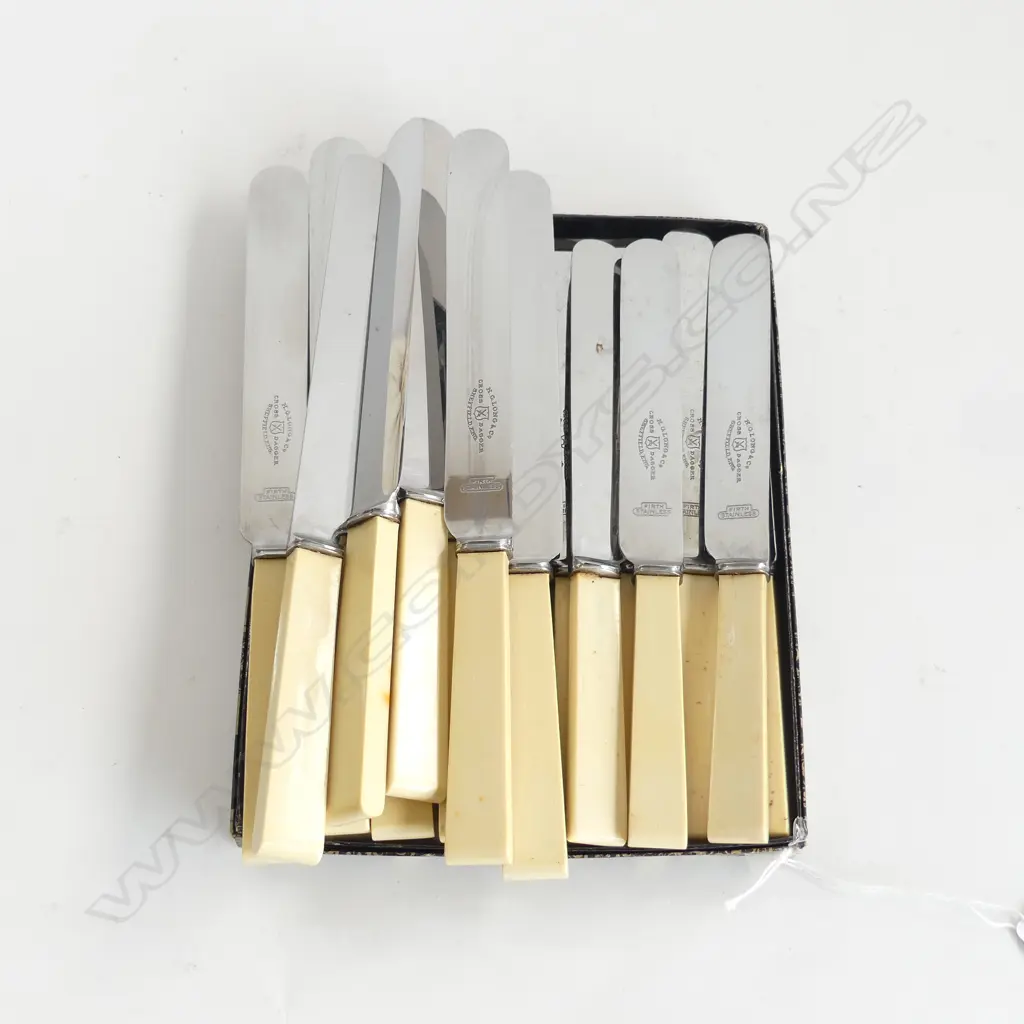 21 IVORINE 'BONE' HANDLED KNIVES; 9 L.245mm, 12 L.205mm Image 1++