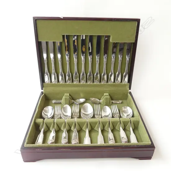 44PC FIDDLE THREAD & SHELL CUTLERY SET 6 PLACE SETTING SILVER PLATED IN CANTEEN