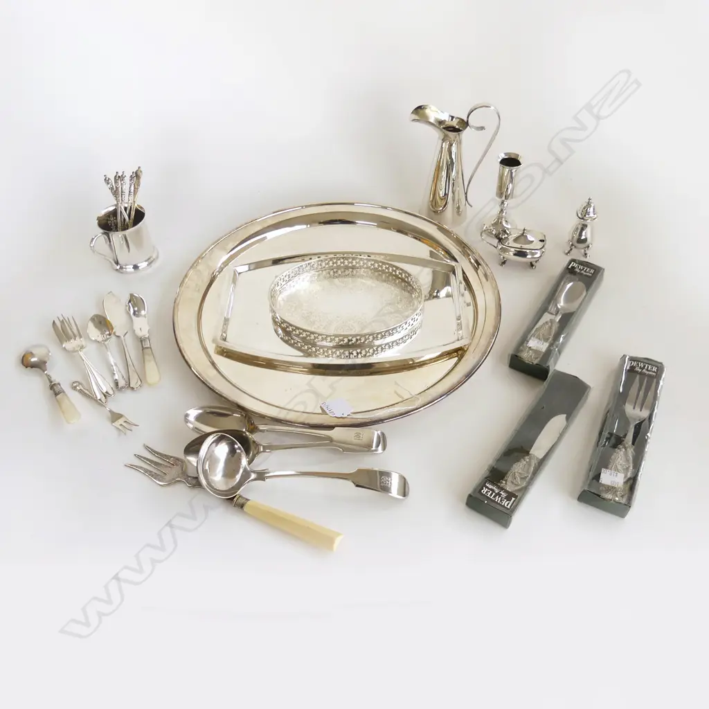 EP TRAY Dia.350mm & COLLECTION MIXED EP & PEWTER CUTLERY Image 1++