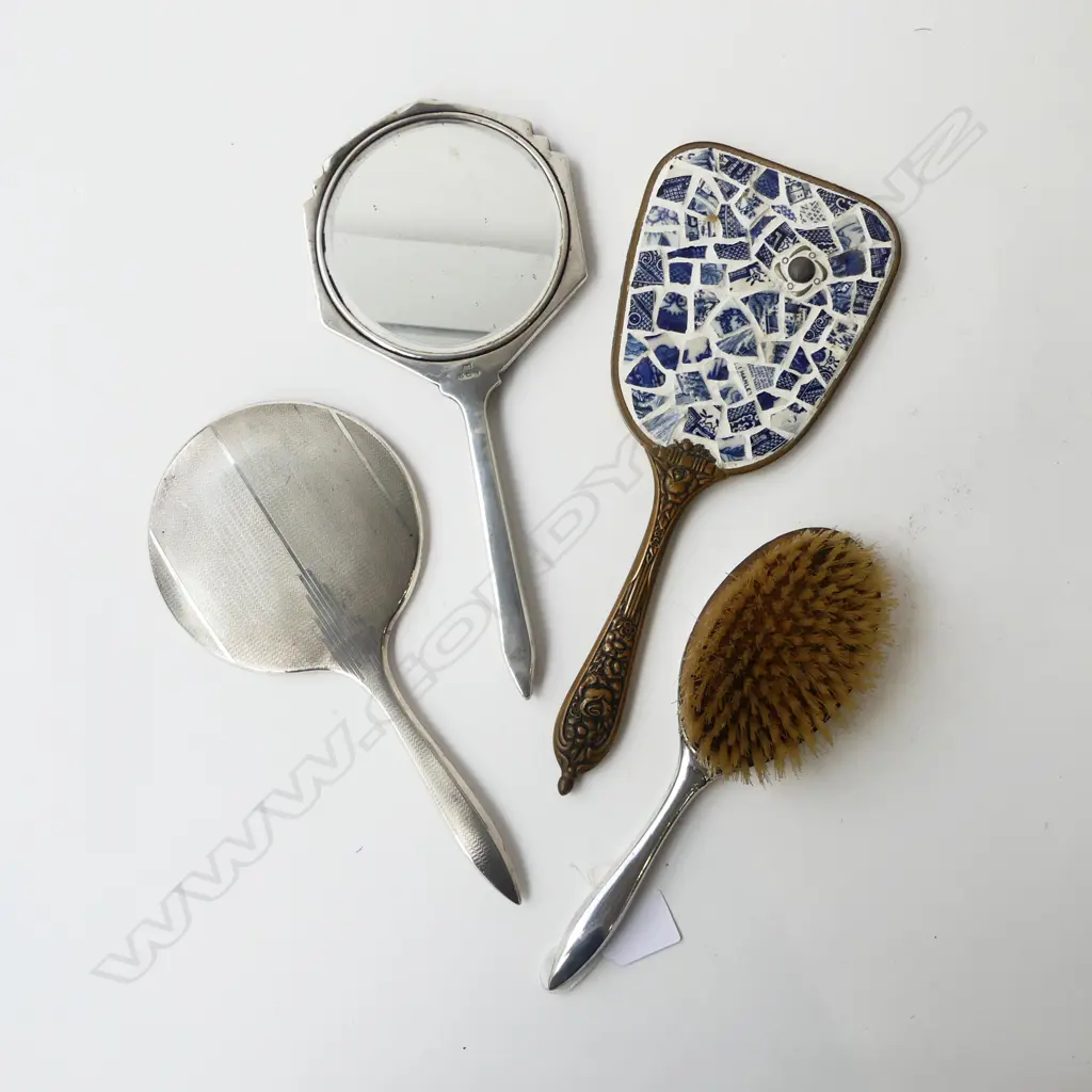2 STG SILVER HAND MIRRORS + BRUSH + 1 OTHER Image 1++