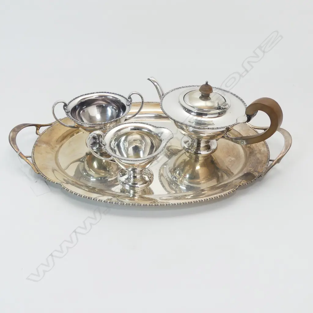 3 PCE SILVER PLATE TEA SET + TRAY 490x310mm Image 1++