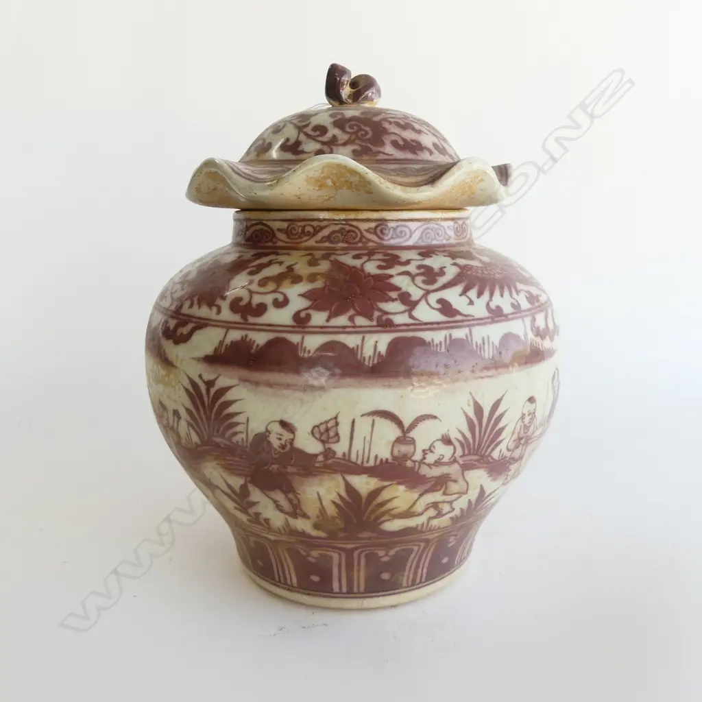 CHINESE LIDDED JAR, RED DECORATION H.290mm Image 1++