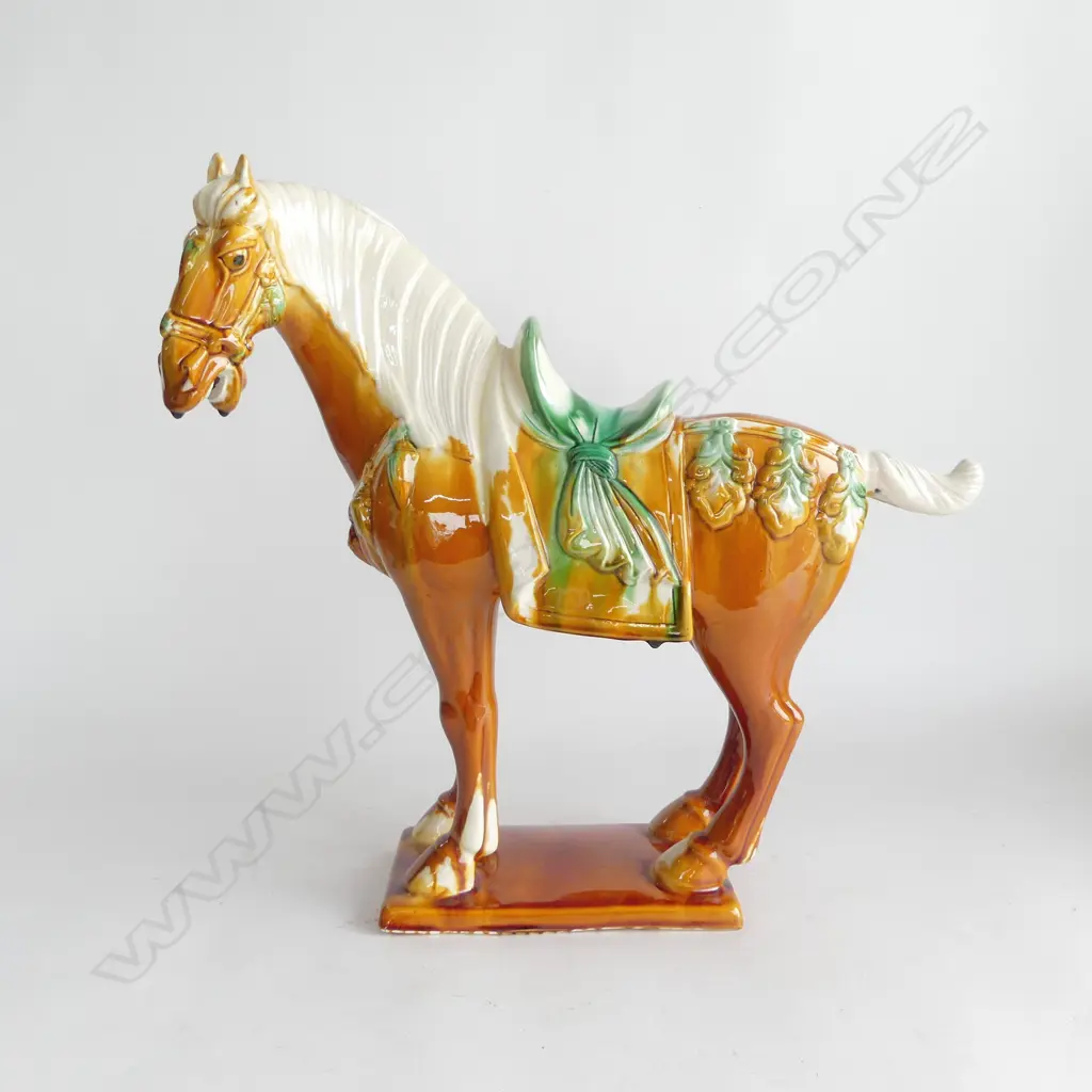 ORIENTAL HORSE w. SANCAI GLAZE H.445mm ear w. tiny chip Image 1++