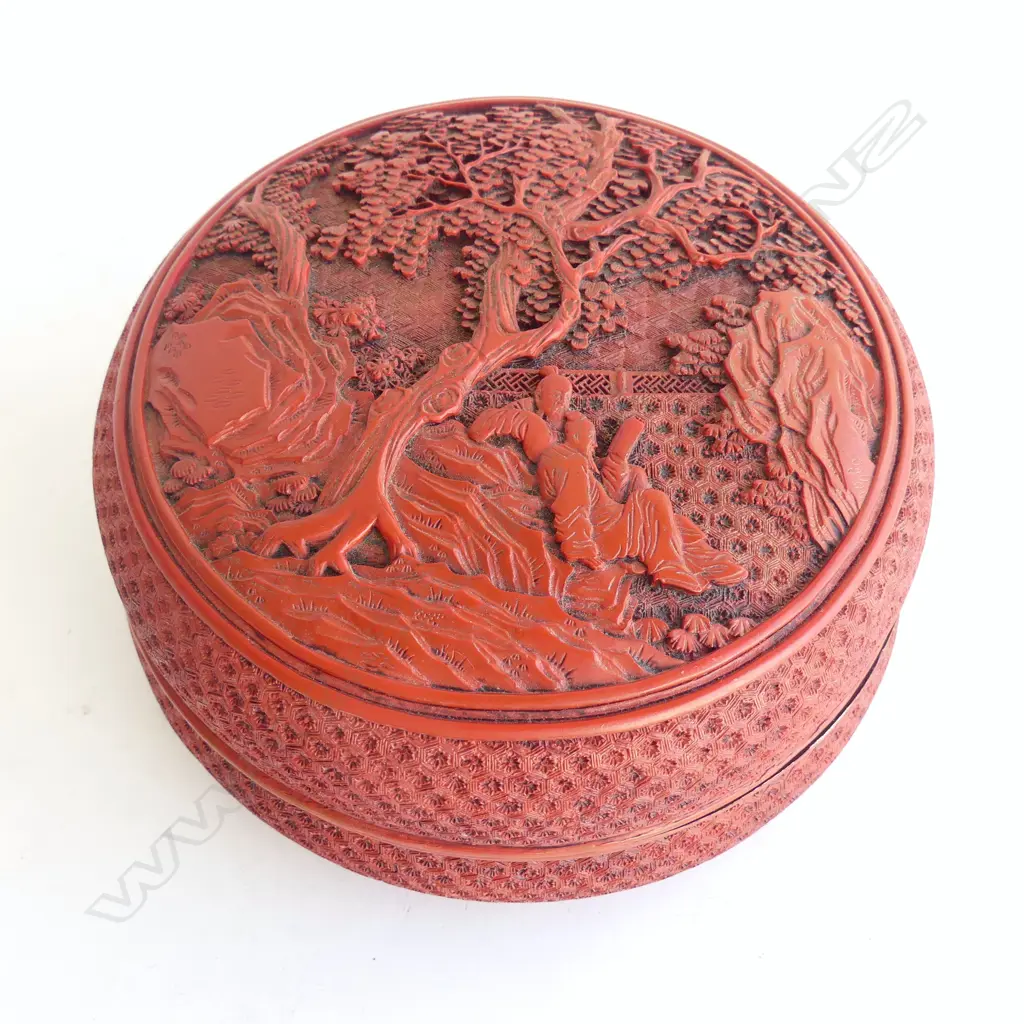 CINNABAR CIRCULAR LIDDED BOX Dia.175mm. H.90mm Image 1++