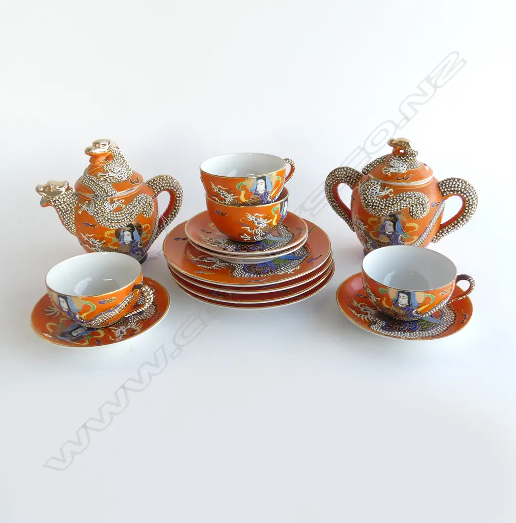 JAPANESE ORANGE DRAGON TEASET TEAPOT H150MM Image 1++