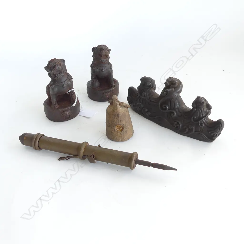 5 ORIENTAL METAL PCES; INCL. PR FU DOGS H.110mm Image 1++