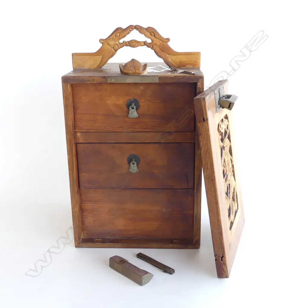 ORIENTAL WOODEN CONTAINER 250x220x430mm, 2 DRAWERS INSIDE Image 1++