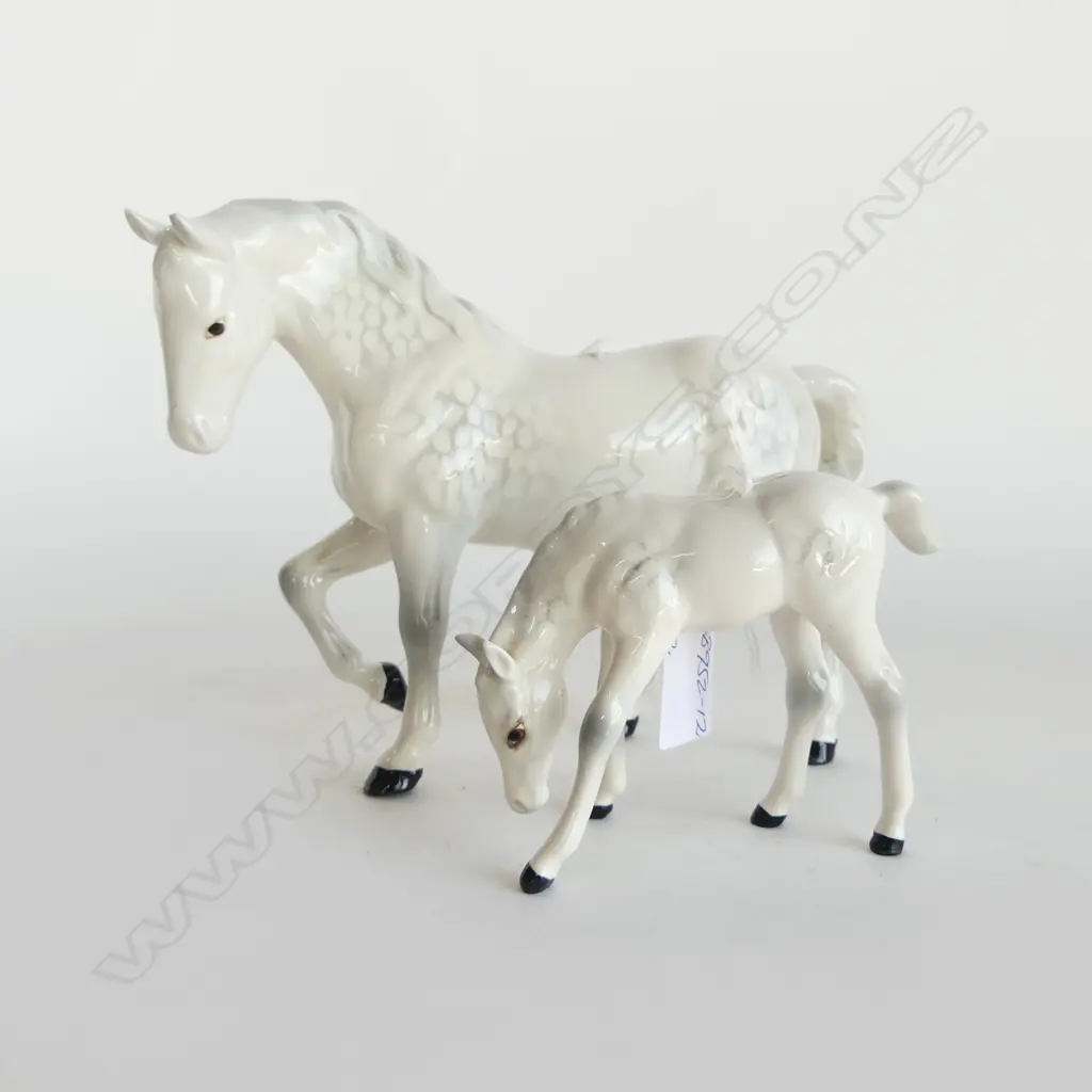 BESWICK HORSE & FOAL both DAPPLE GREY. Horse with chip to ear. H's.150 & 85mm Image 1++