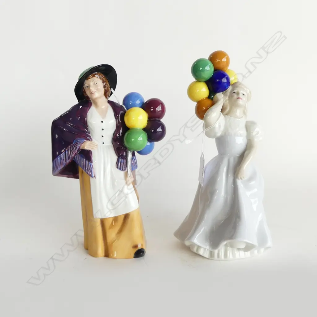 2 ROYAL DOULTON FIGURINES 'BALLOON LADY' & 'BALLOONS' H.220 & 230mm Image 1++