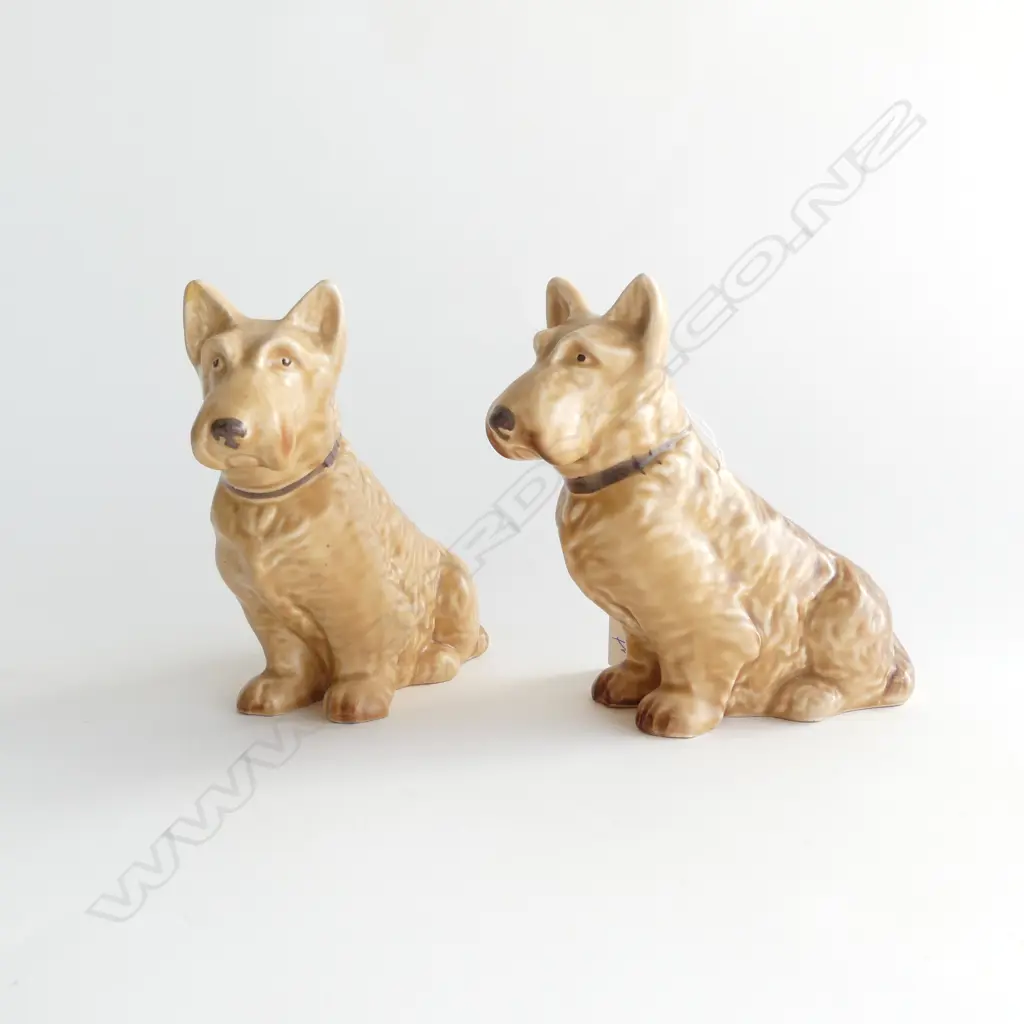 PAIR SYLVAC SCOTTISH TERRIERS, OCHRE GLAZE, H.150mm Image 1++