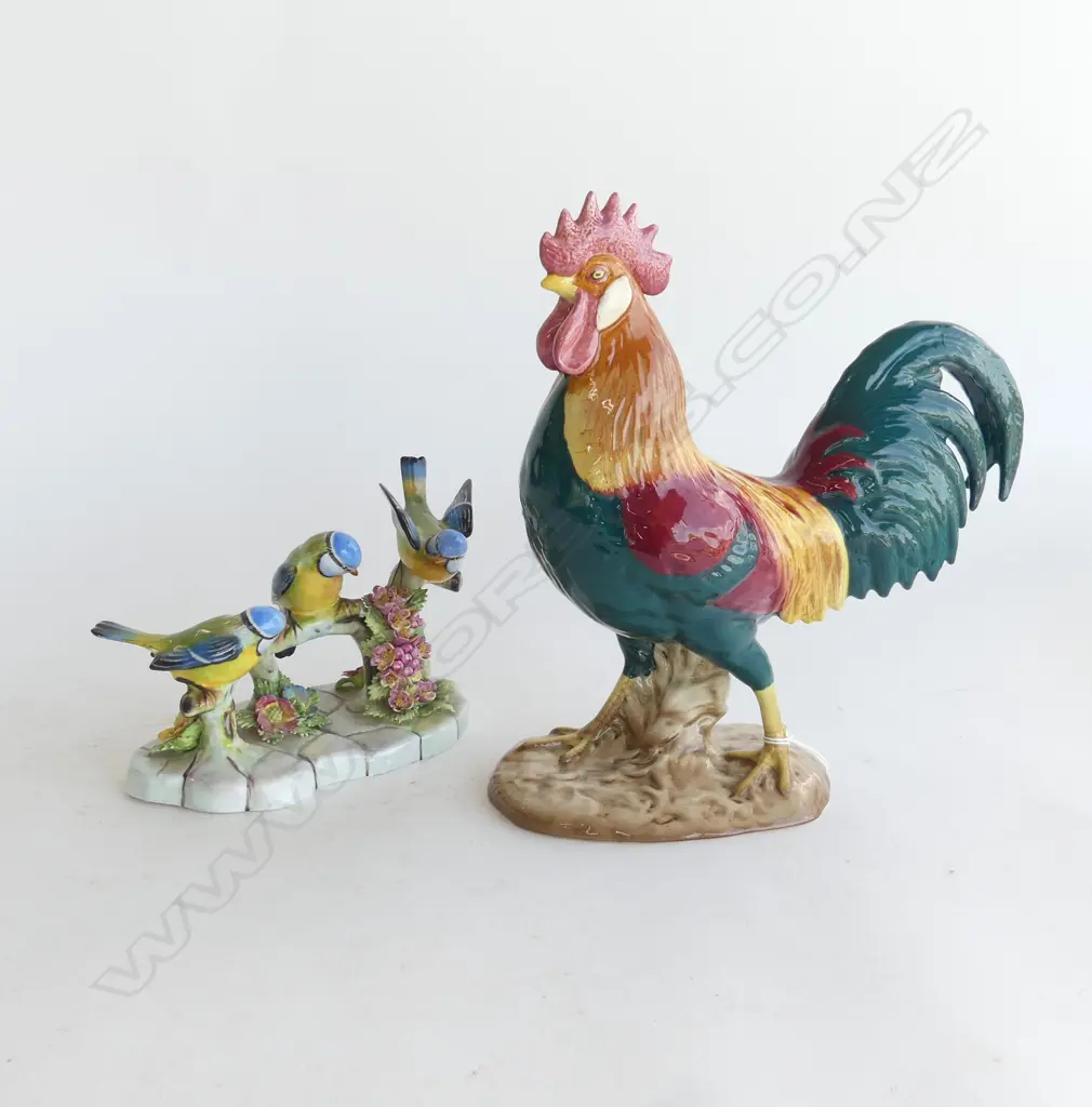 ROYAL ADDERLEY 'TREBLE BLUE TITS' + BESWICK 'LEGHORN' ROOSTER (TAIL REPAIRED) H.235mm Image 1++