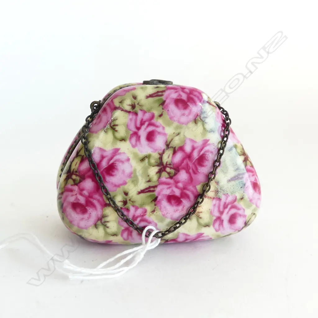 LIMOGE ? PORCELAIN ROSE DECORATED TRINKET BOX / PURSE Image 1++