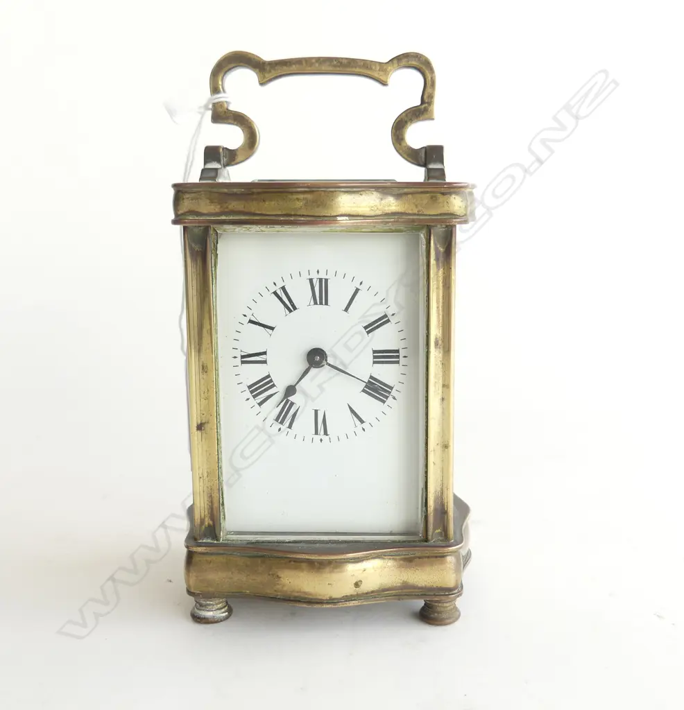 EARLY 20THC CARRIAGE CLOCK (WORKING), SERPENTINE SHAPE, (NO KEY) H.160mm Image 1++