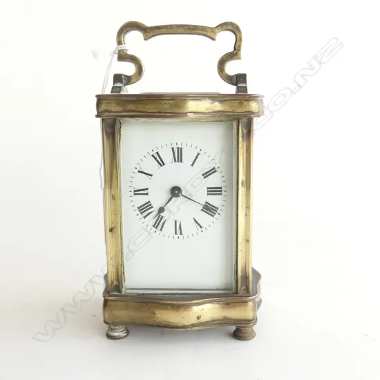 EARLY 20THC CARRIAGE CLOCK (WORKING), SERPENTINE SHAPE, (NO KEY) H.160mm