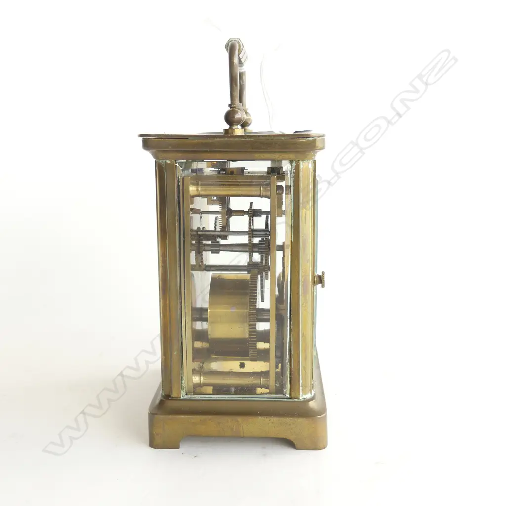 20THC BRASS CARRIAGE CLOCK, LION MAKERS MARK ON BACK PLATE, H. 140mm Image 1++