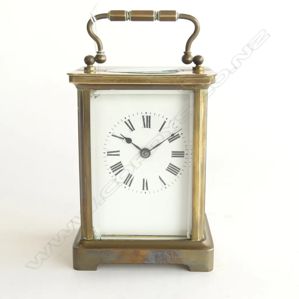 20THC BRASS CARRIAGE CLOCK, LION MAKERS MARK ON BACK PLATE, H. 140mm Image 1++
