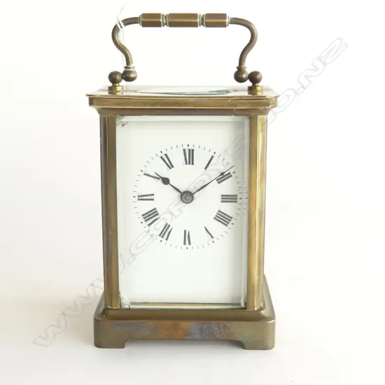20THC BRASS CARRIAGE CLOCK, LION MAKERS MARK ON BACK PLATE, H. 140mm