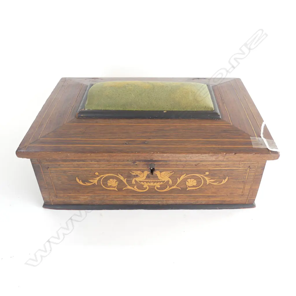 ANTIQUE SEWING BOX W.300mm & CONTENTS  Image 1++