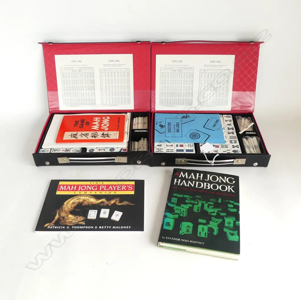 2 CASED MAHJONG SETS + 2 BOOKS Image 1++