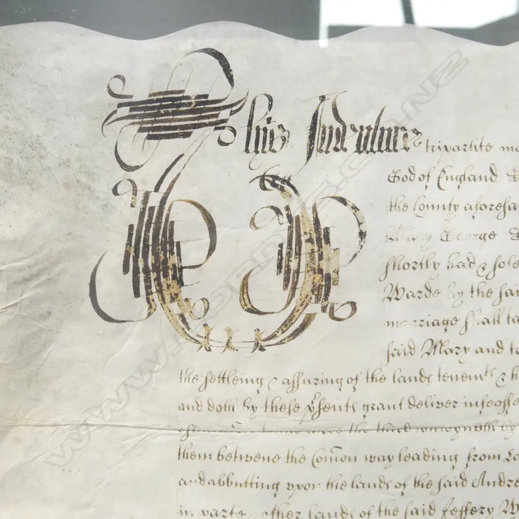 LARGE FRAMED VELLUM ENGLISH MARRAGE DEED  17thC 830 x 890mm Image 1++
