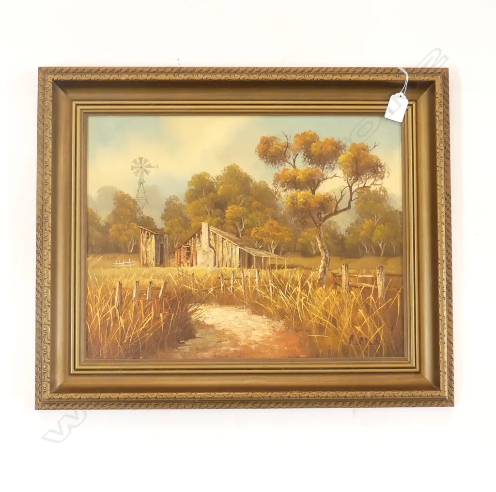(24976) C. MARTIN OIL ON BOARD OLD FARM COTTAGE & WINDMILL signed 315 x 410mm Image 1++