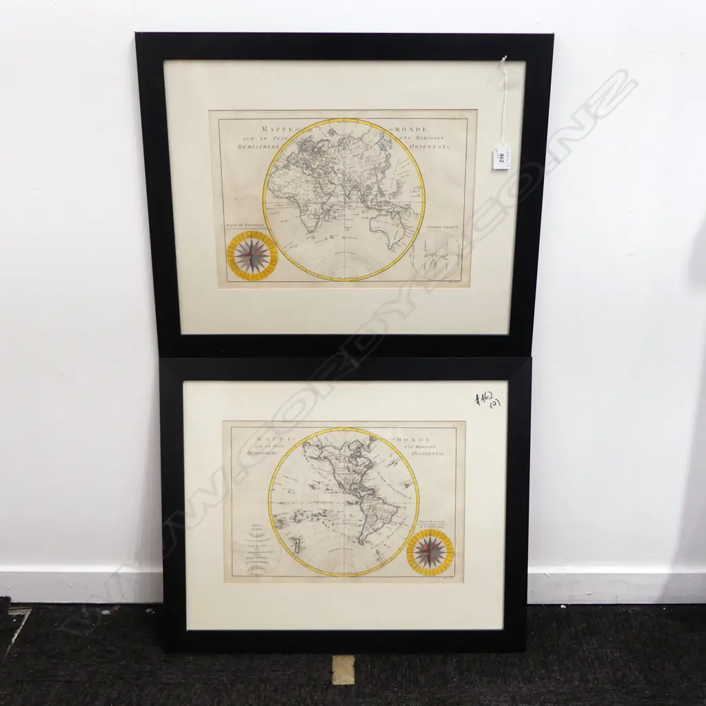 2 ANTIQUE FRENCH WORLD MAPS 255x370mm Image 1++