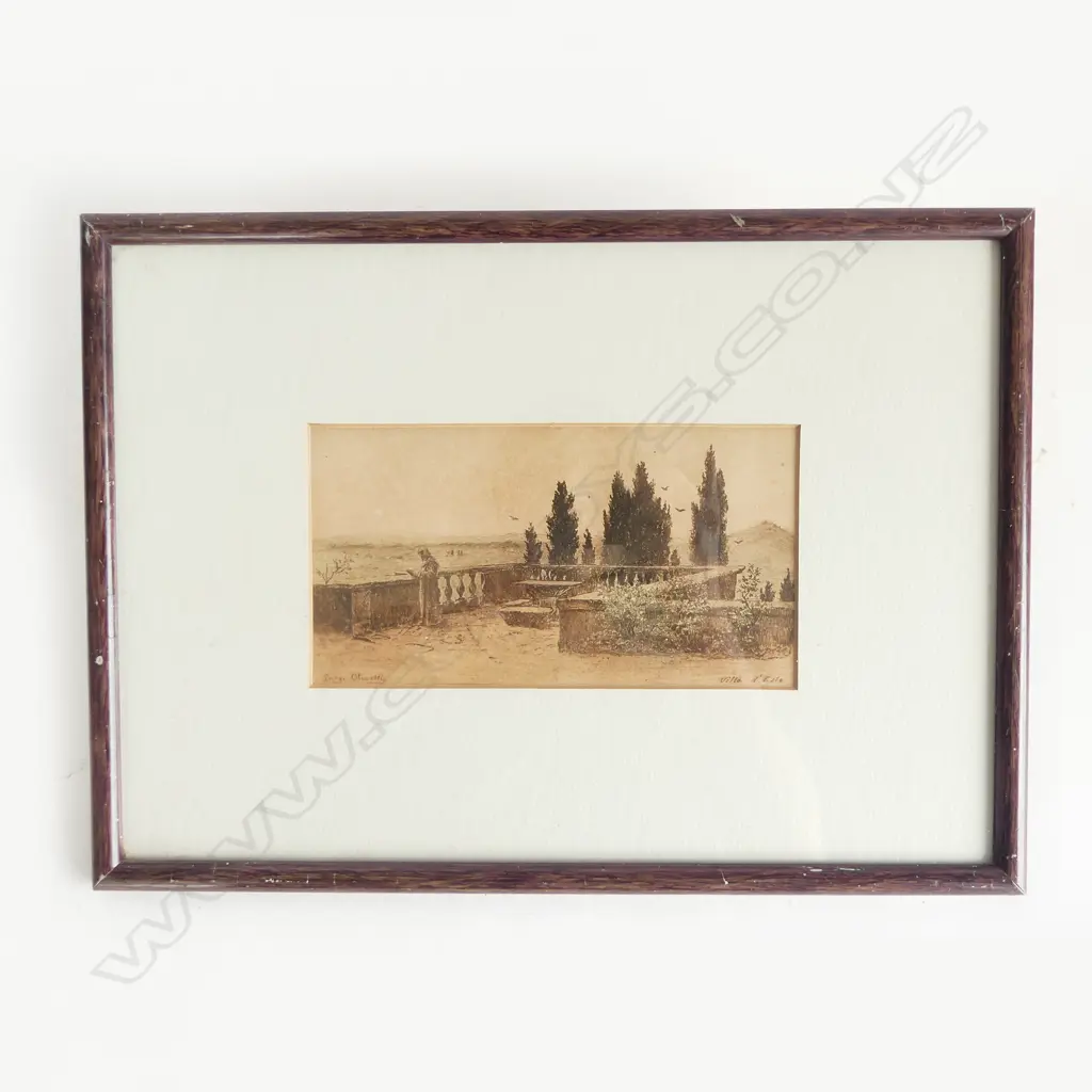 LUIGI OLIVETTI 'VILLA  D'ESTE' ETCHING, SIGNATURE & TITLE, 100 x 190mm Image 1++