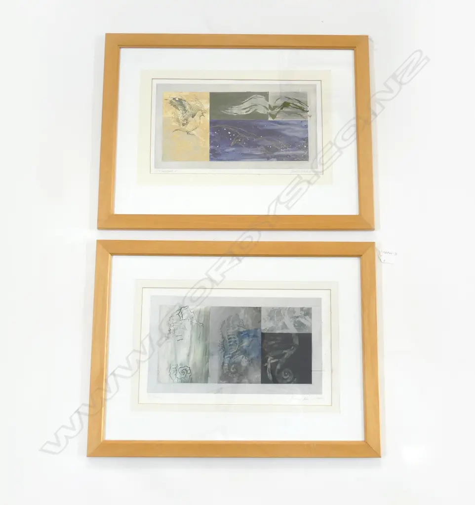 2 JUSTIN WISHART MIXED MEDIA, 'SEAGULL E' 1/20 & 'SEAHORSES' 1/1, SIGNED DATED 2001/2002, 200 x 350mm Image 1++