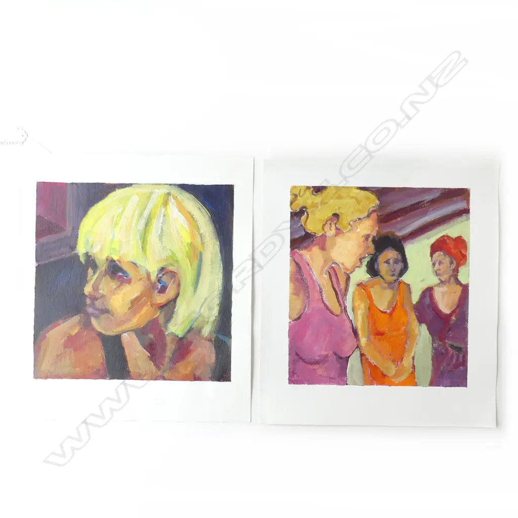 GLENYS CULLIMORE ACRYLIC ON CANVAS ‘MISGUIDED’ & ‘GIRL WITH YELLOW HAIR’, BOTH 300MM X 340MM Image 1++