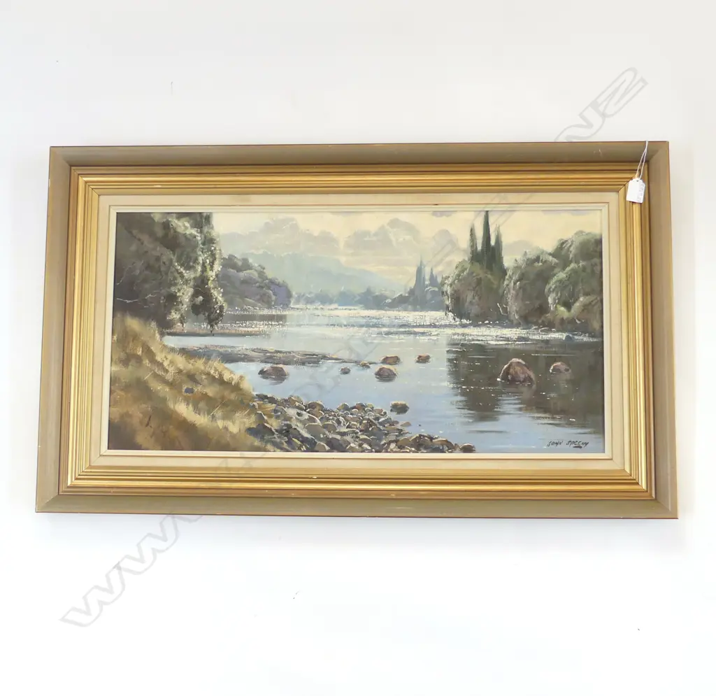 JOHN SPEEDY, WANGANUI RIVER, OIL ON BOARD, SIGNED, ENTITLED & DATED 1985,  380 x 740mm  Image 1++