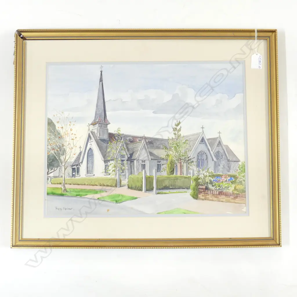 (24946) PEGGY SPICER W/C ST. ANDREW'S CHURCH EPSOM signed. Frame faulted 330 x 430mm Image 1++