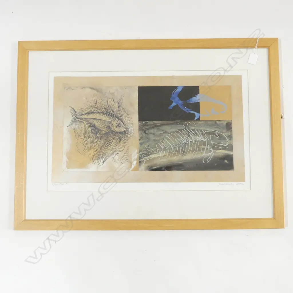 JUSTIN WISHART 'FISH F' MIXED MEDIA, SIGNED & DATED 2002, 350 x 600mm Image 1++