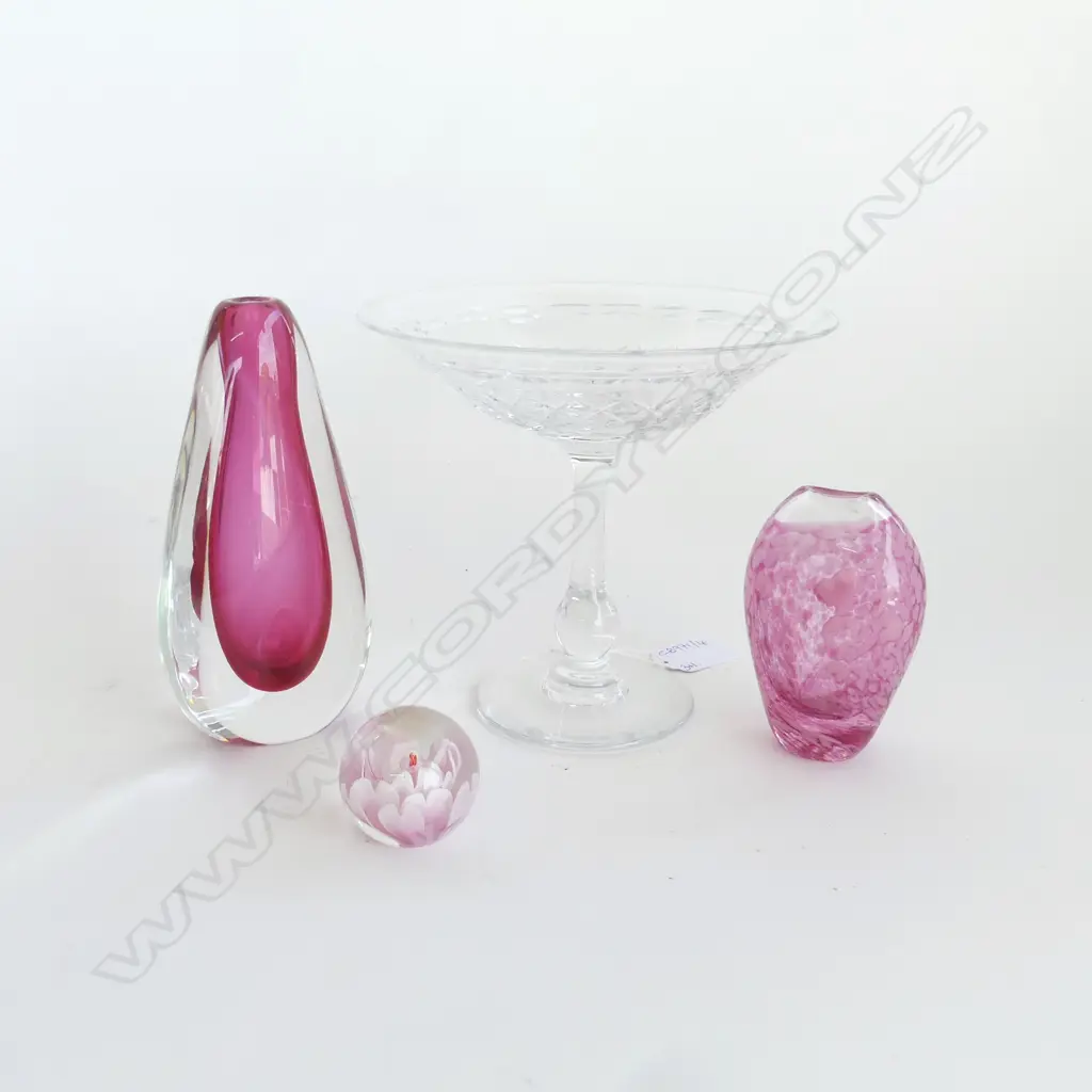 3 PCES PINK ART GLASS + CRYSTAL COMPORT H.145mm Image 1++