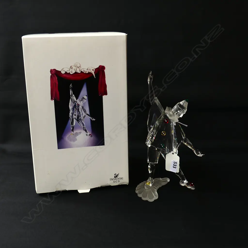 BOXED SWAROVSKI CRYSTAL PIERROT WITH COLOURED DETAIL + BOX H.200mm Image 1++