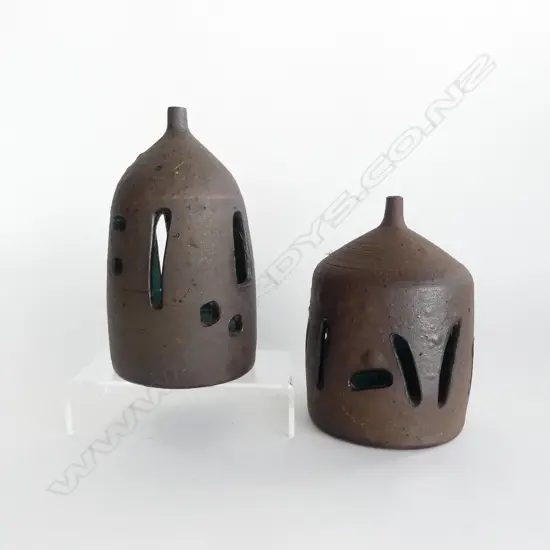 2 POTTERY PIECES SUSPENDED LAMP SHADES H.220mm TALLEST