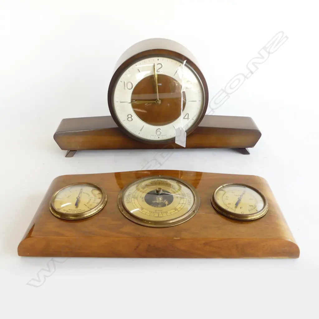VINTAGE SMITHS MANTEL CLOCK W.395mm, GERMAN WALL BAROMETER W.350mm Image 1++