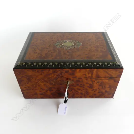 VICT BURR WALNUT WORK BOX, 140 x 280mm