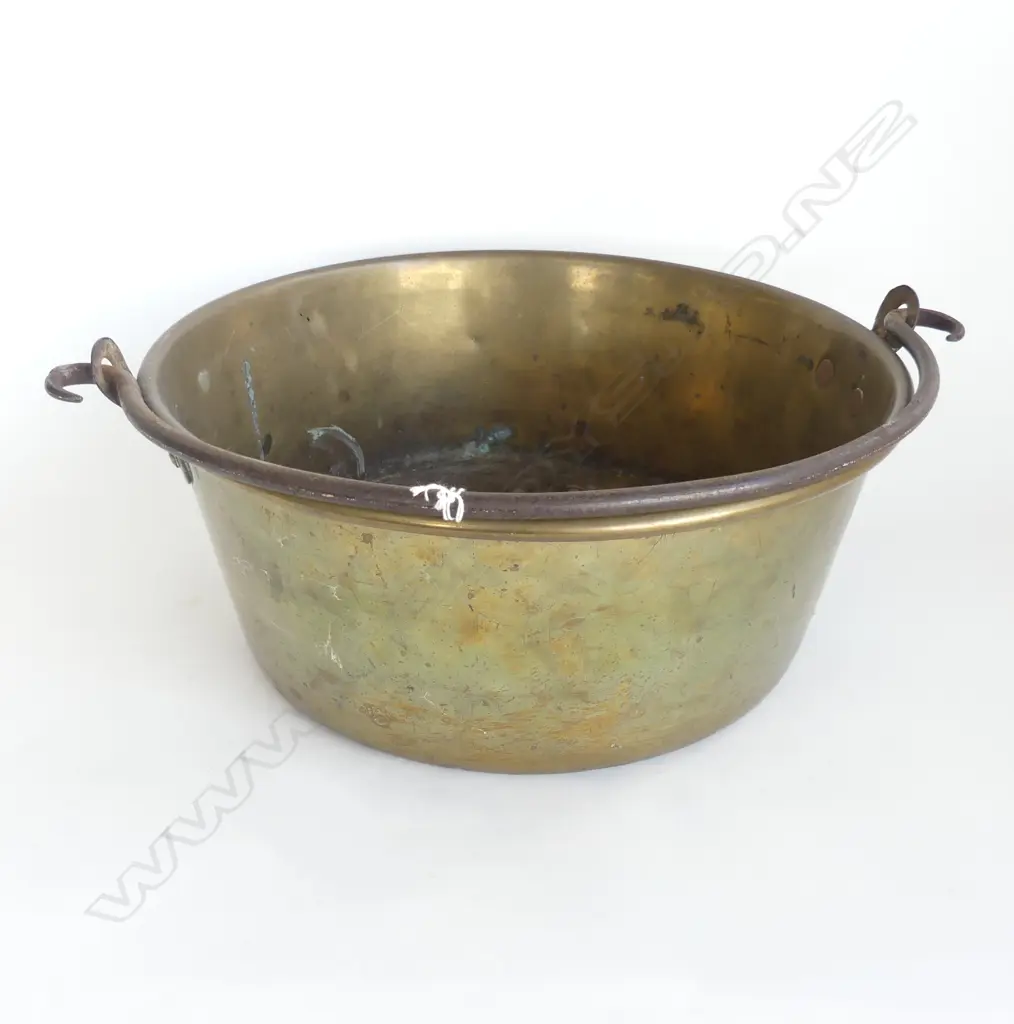 LARGE SPUN BRASS PRESERVE PAN IRON HANDLE Dia.365mm Image 1++