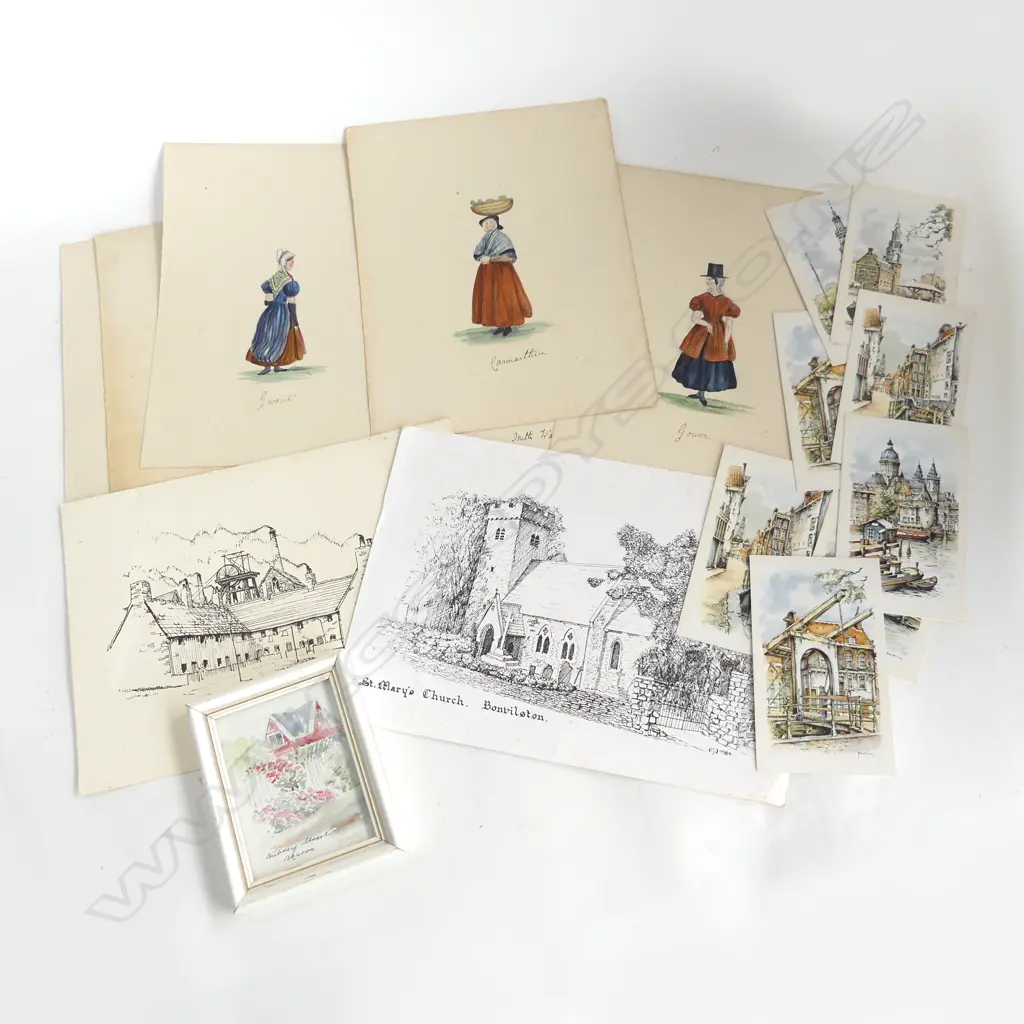 9 OLD W/CS WELSH WOMEN IN VARIOUS TRAD. COSTUMES, 280 x 220mm/ POSTCARDS/ W/C AKAROA Image 1++