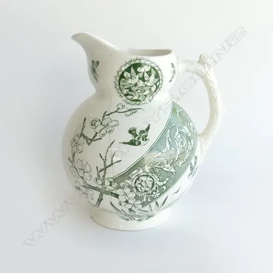 VINTAGE GREEN & WHITE PITCHER (with crack), H.300mm.