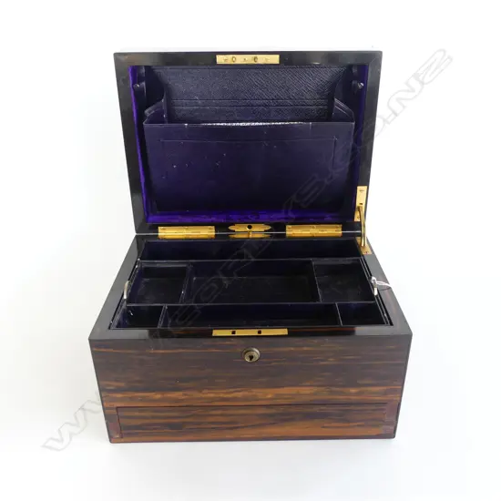A 19thC coromandel wood jewellery & document case,