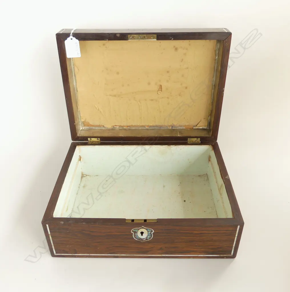 ANTIQUE MAHOGANY BOX w. MoP INLAY W.305mm Image 1++