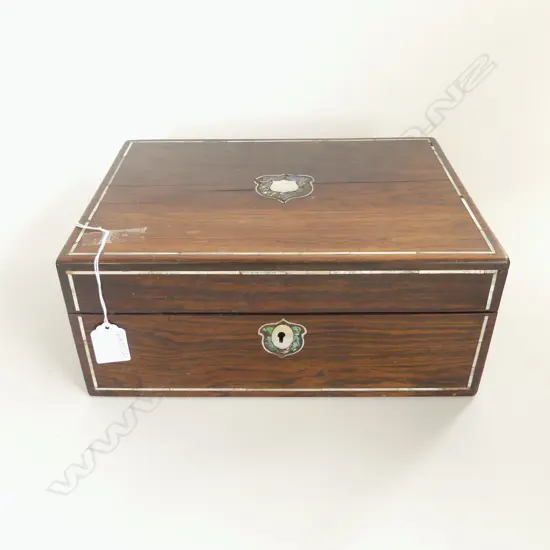 ANTIQUE MAHOGANY BOX w. MoP INLAY W.305mm