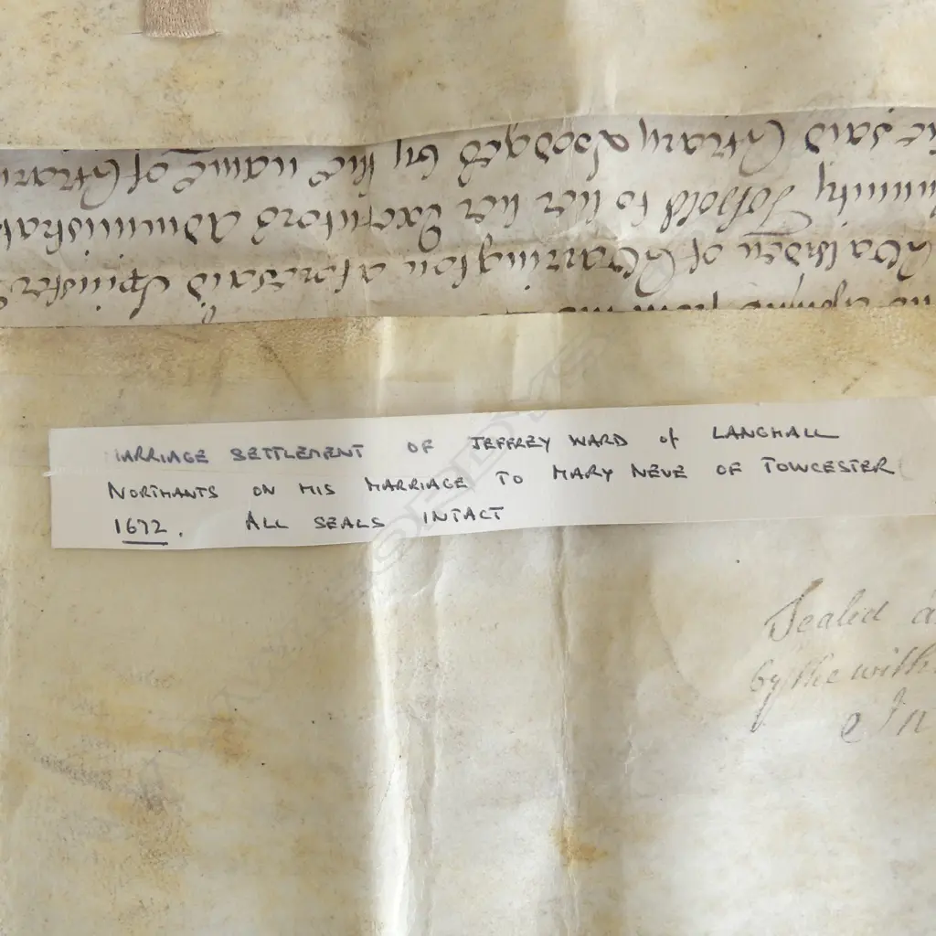 LARGE UNFRAMED VELLUM ENGLISH MARRAGE DEED C1672  710 x 690mm Image 1++