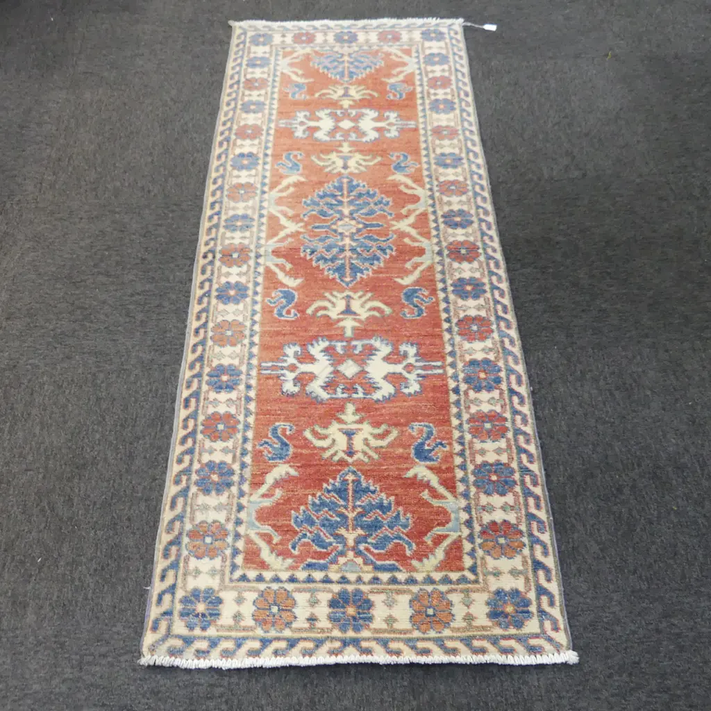 HAND KNOTTED WOOL PILE AFGHAN RUNNER RUG 1800x670mm Image 1++