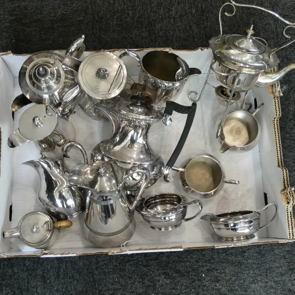 ASSTD. SILVER PLATED POTS, WATER JUG, SPIRIT KETTLE, MILK Image 1++